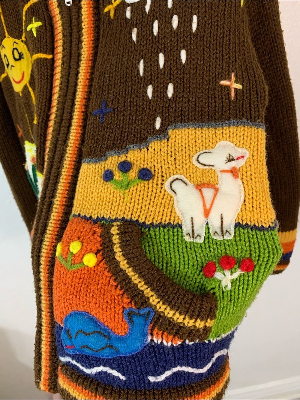 Handmade Brown Hooded Zip Sweater with Sunny Desert Scene- 5T - Picture 3 of 4